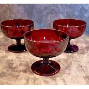 Vintage 3 Royal Ruby Red Tall Sherbet or Champagne Glasses Anchor Hocking
